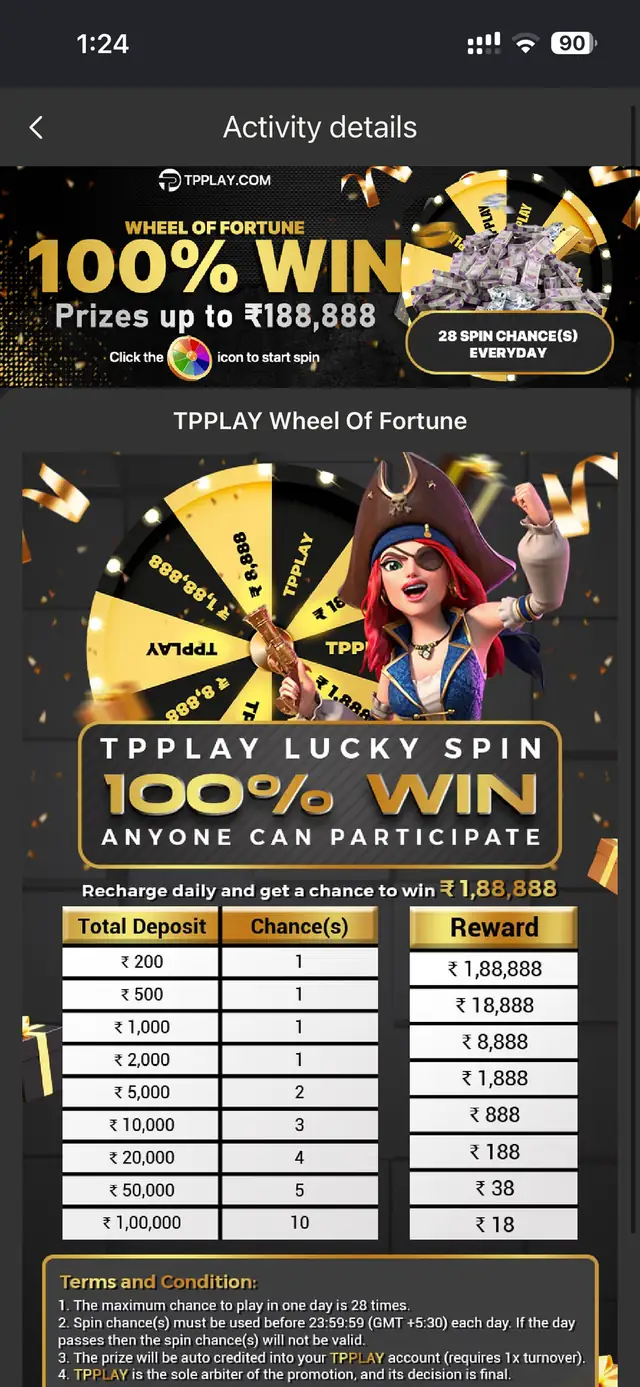 TP Play first-deposit bonus screen